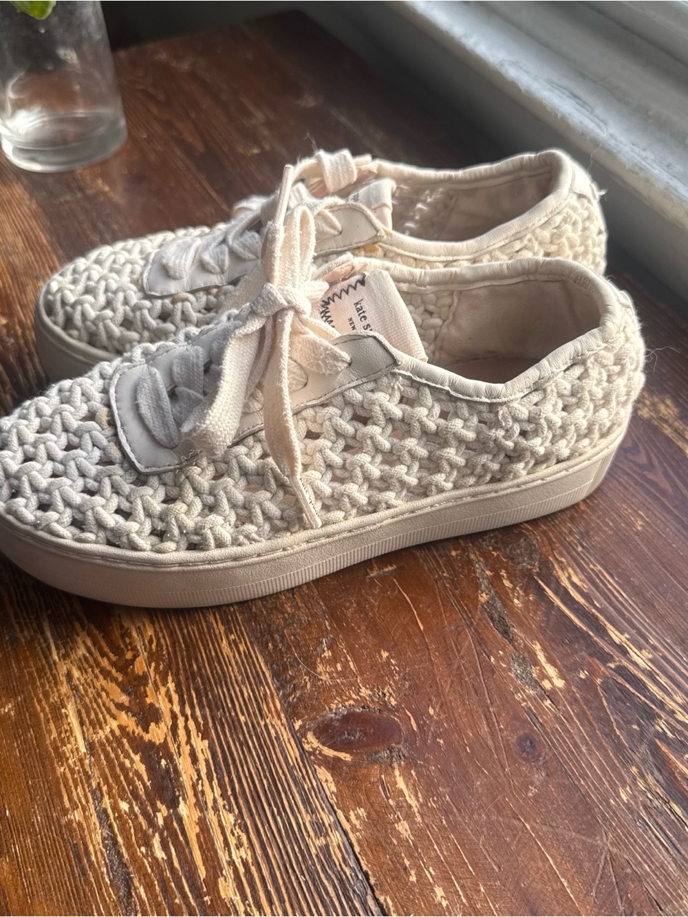 kate spade Cream Woven Knit Lace-Up Women's Sneakers
